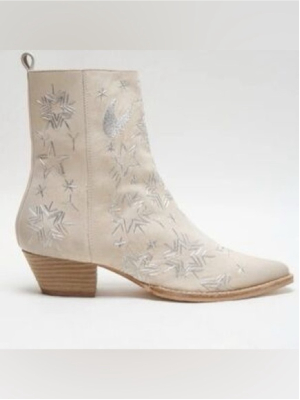 Free People Bowers Cream Suede Star & Moon Embellished Ankle Boots Size 36/ 6